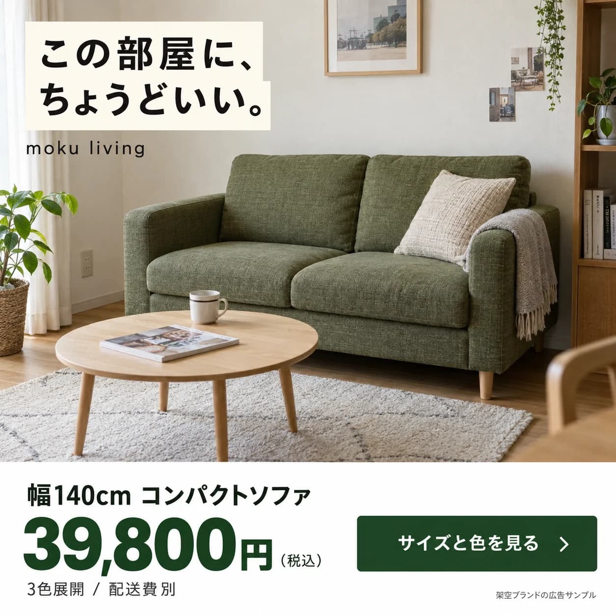 架空ブランドの広告デザイン例:moku living / INTERIOR